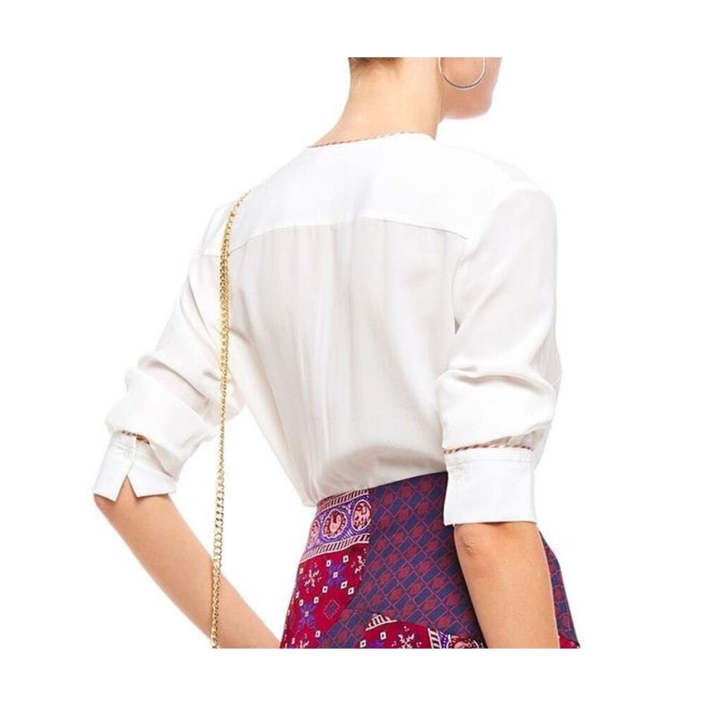 SANDRO Paul washed-silk blouse with fire/ ivory size 3 medium - Picture 2 of 13